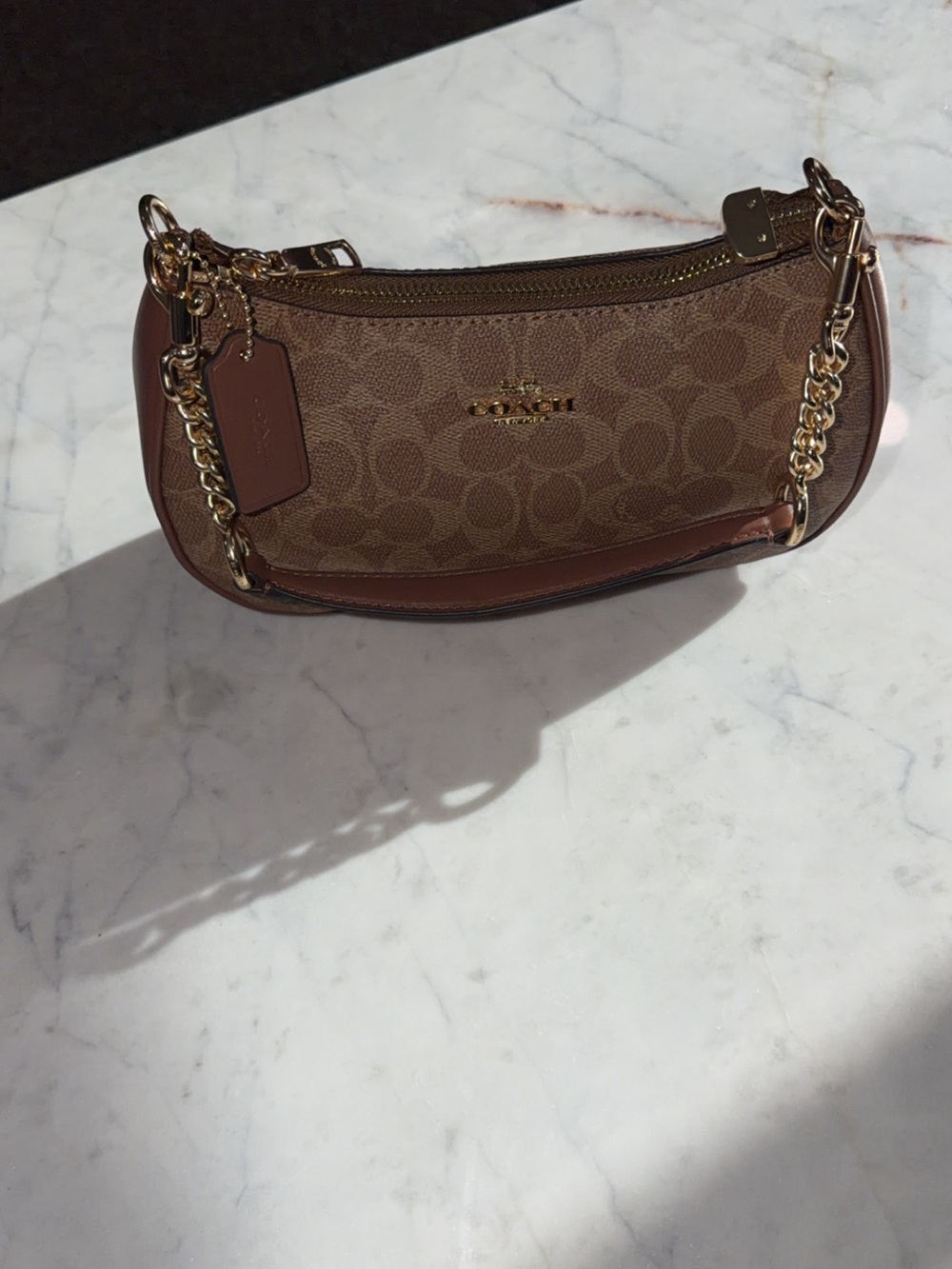 Coach Brown Signature Canvas Shoulder Chain Bag